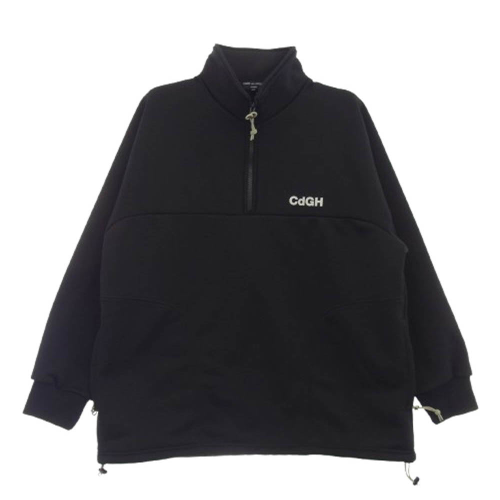 COMME des GARCONS HOMME コムデギャルソンオム 24SS HM-T008 CdGHロゴ エステル裏毛スウェット ハーフジップ プルオーバー トレーナー ブラック系 M【中古】