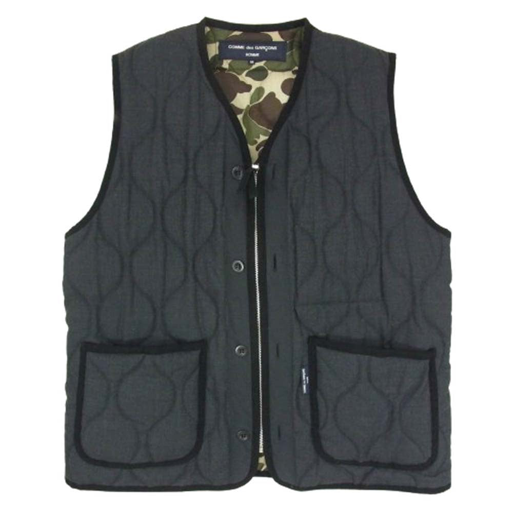 COMME des GARCONS HOMME コムデギャルソンオム HL-V001 裏地カモフラ柄 迷彩 中綿 キルティング ベスト ブラック系 M【中古】