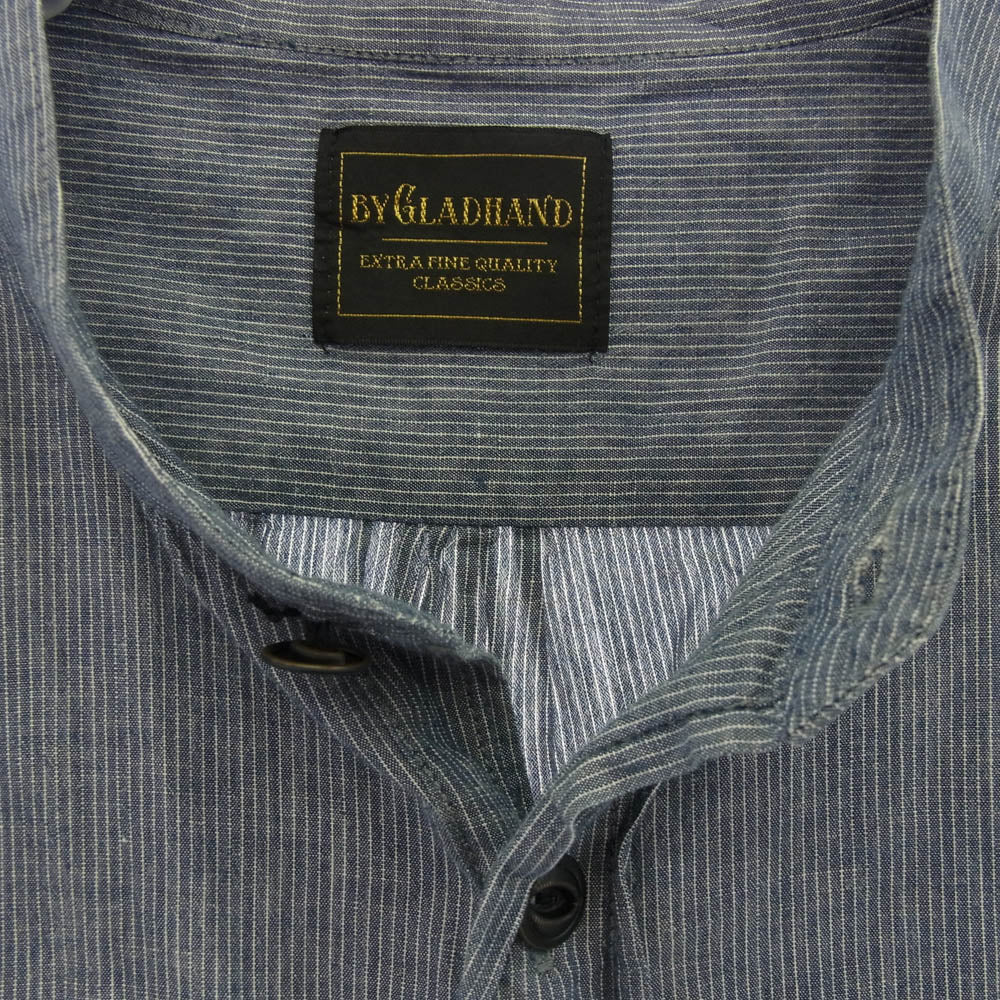 BY GLADHAND バイグラッドハンド byGH-12-SS-09 ストライプ 長袖 バンドカラー シャツ ネイビー系 M【中古】