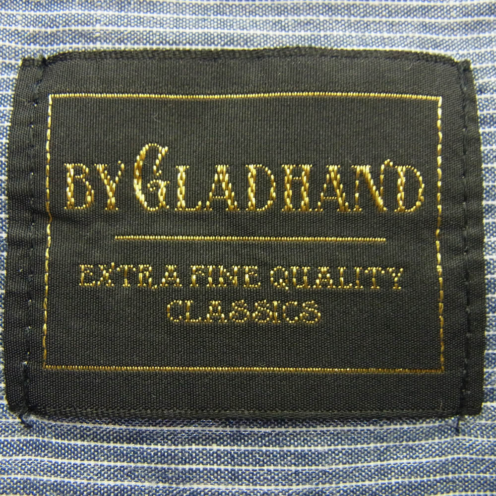 BY GLADHAND バイグラッドハンド byGH-12-SS-09 ストライプ 長袖 バンドカラー シャツ ネイビー系 M【中古】