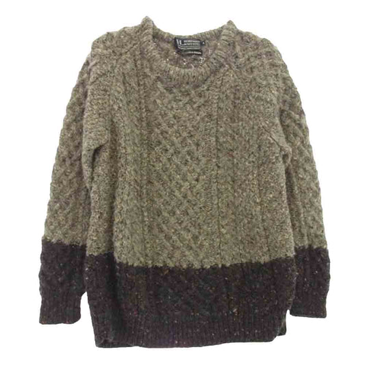 エイチ・ロビンソンニッティング HAND KNITTED CABLE P/O BI COLOUR イングランド製 ハンドメイド ウール ニット グレー系 4【中古】