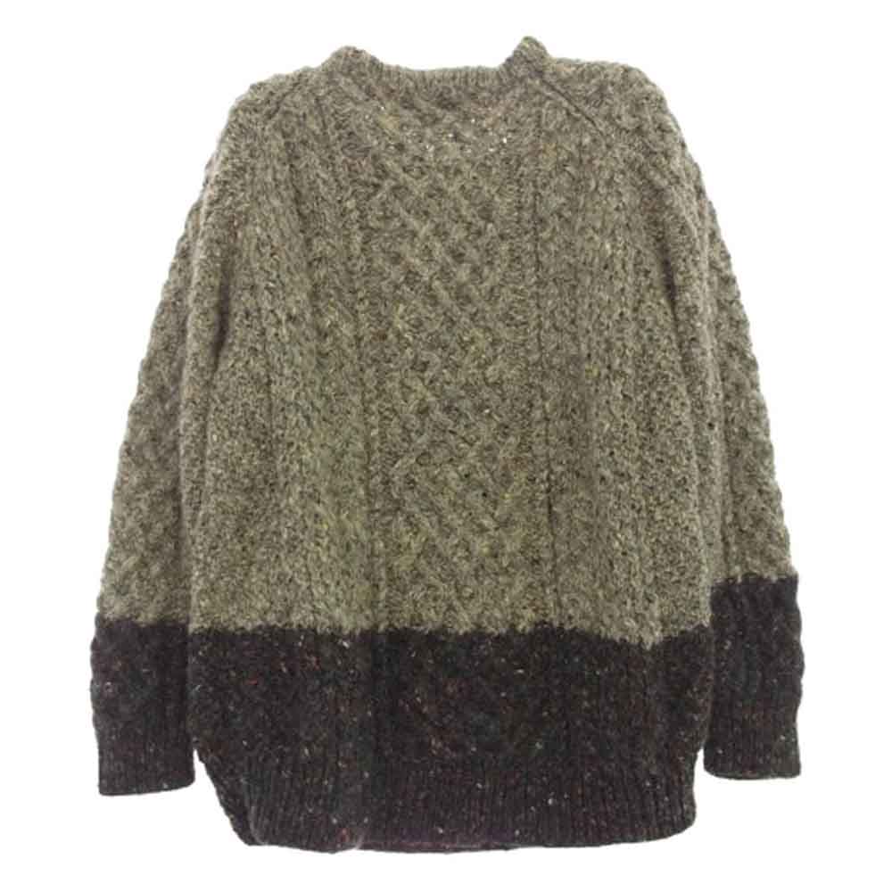 エイチ・ロビンソンニッティング HAND KNITTED CABLE P/O BI COLOUR イングランド製 ハンドメイド ウール ニット グレー系 4【中古】
