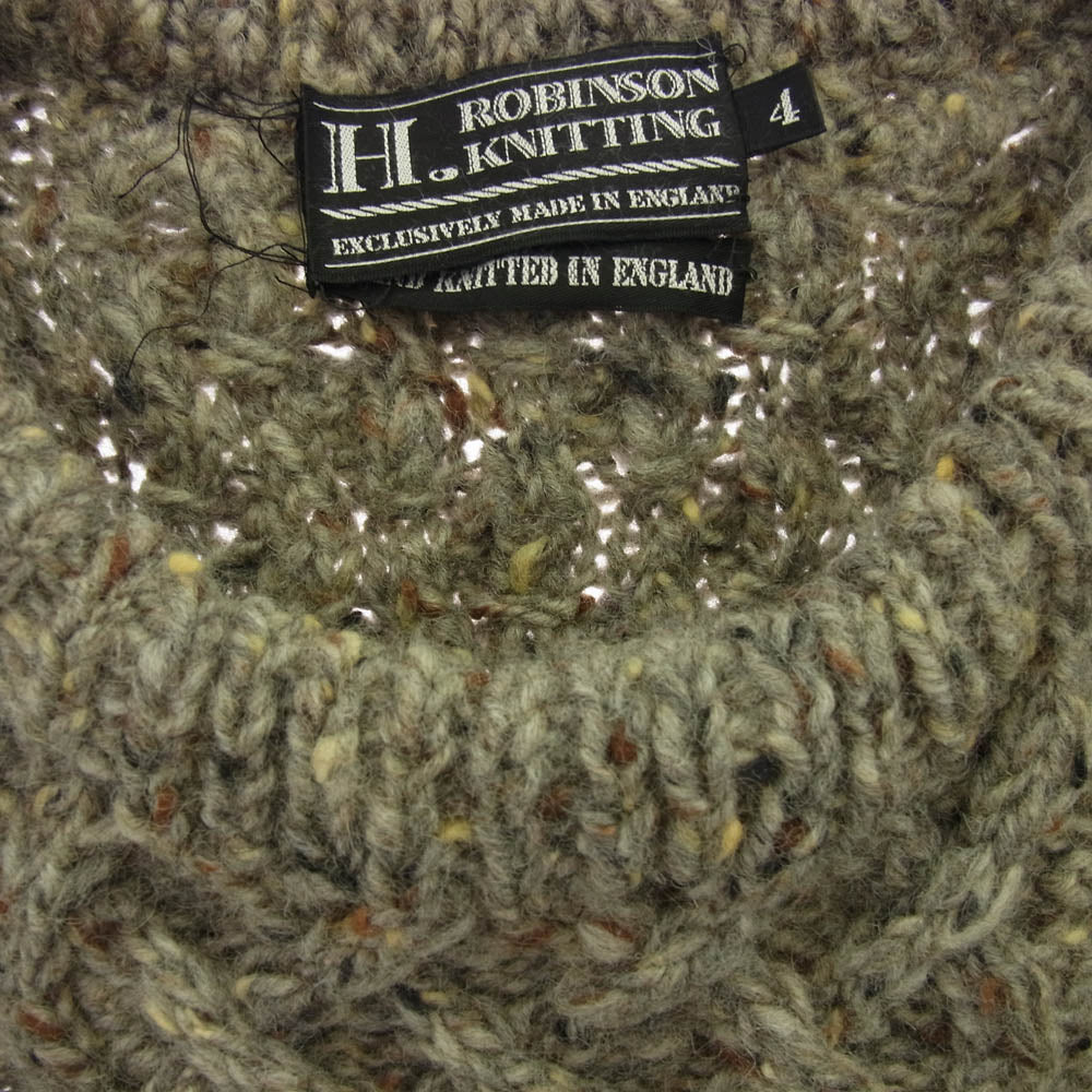 エイチ・ロビンソンニッティング HAND KNITTED CABLE P/O BI COLOUR イングランド製 ハンドメイド ウール ニット グレー系 4【中古】