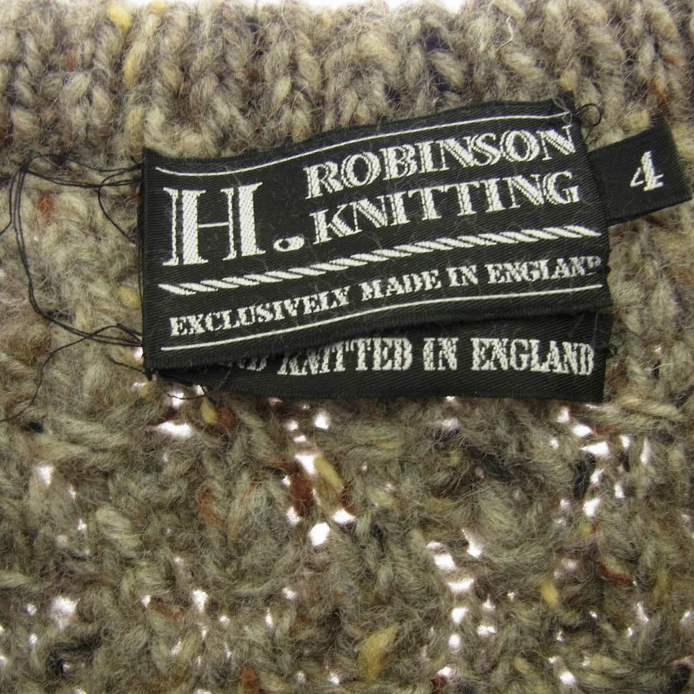 エイチ・ロビンソンニッティング HAND KNITTED CABLE P/O BI COLOUR イングランド製 ハンドメイド ウール ニット グレー系 4【中古】