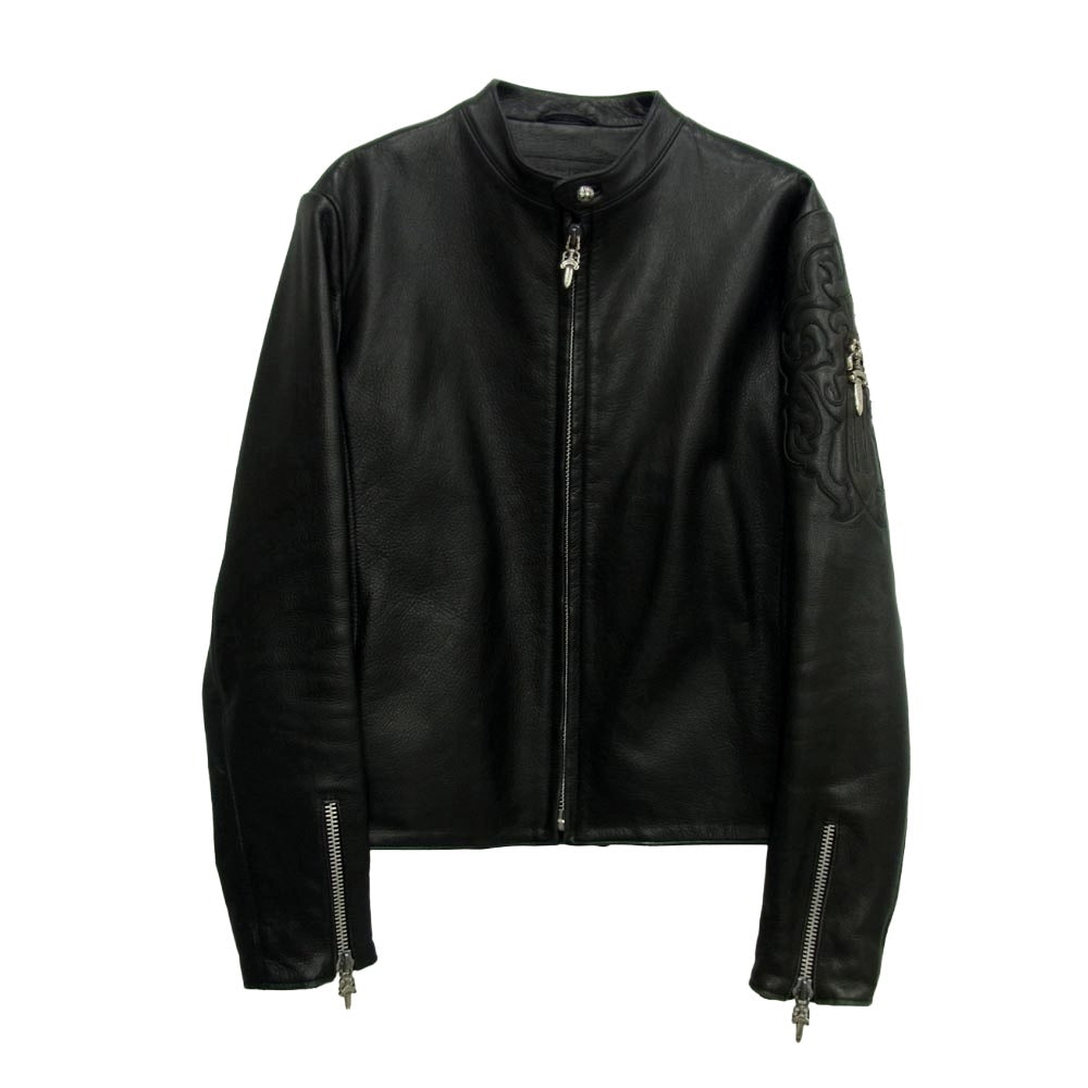 CHROME HEARTS クロムハーツ（原本無） RACING2 レーシング2 パッチ ダガージップ シングル ライダース ジャケット 牛革 ブラック系 S【中古】