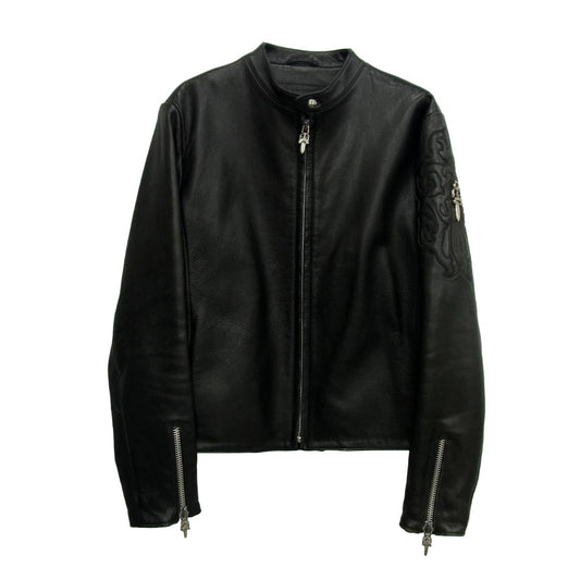 CHROME HEARTS クロムハーツ（原本無） RACING2 レーシング2 パッチ ダガージップ シングル ライダース ジャケット 牛革 ブラック系 S【中古】
