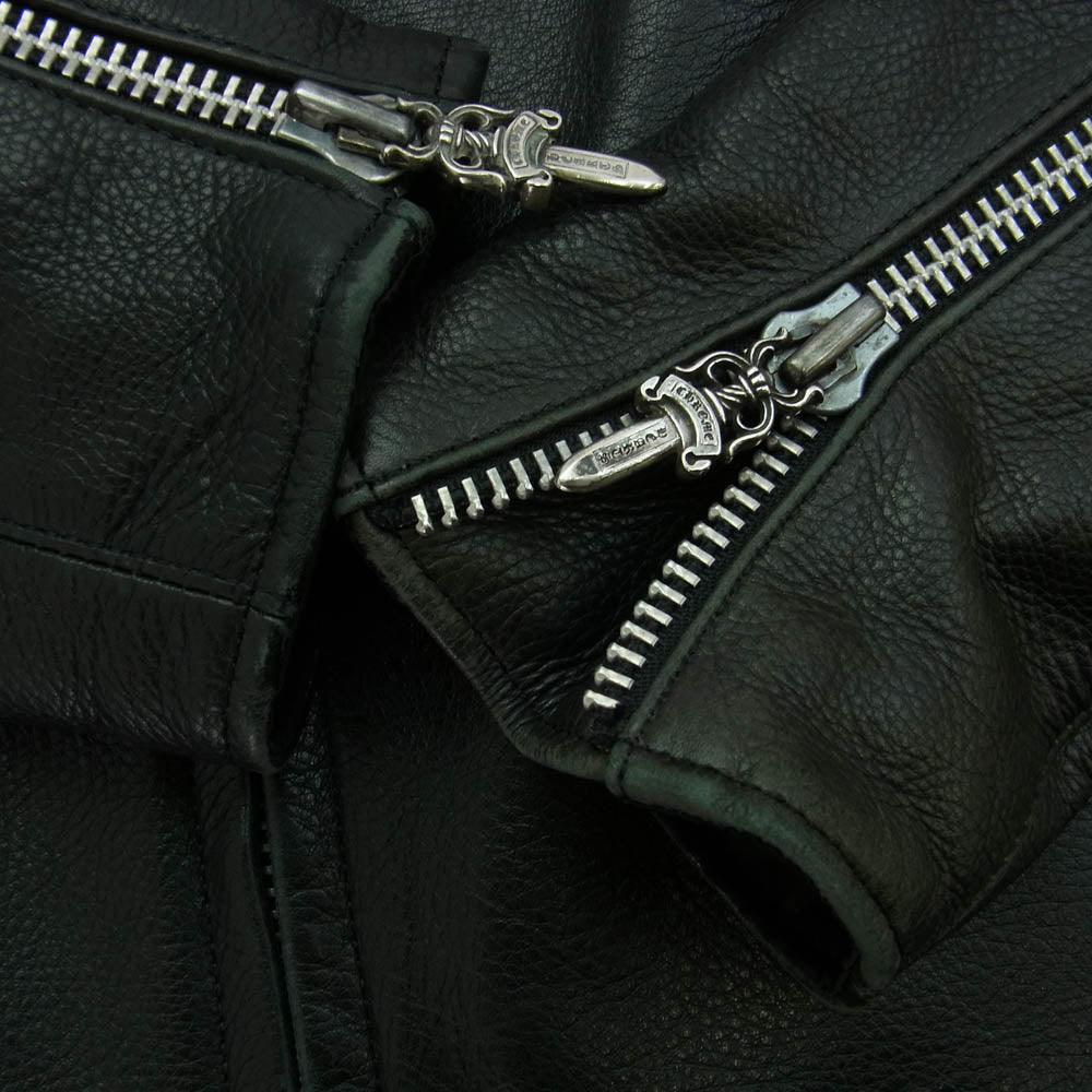 CHROME HEARTS クロムハーツ（原本無） RACING2 レーシング2 パッチ ダガージップ シングル ライダース ジャケット 牛革 ブラック系 S【中古】