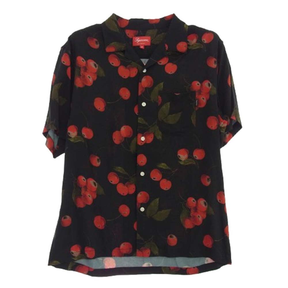 Supreme シュプリーム 19SS Cherry Rayon S/S Shirt チェリー レーヨン 半袖 シャツ ブラック系 M【中古】