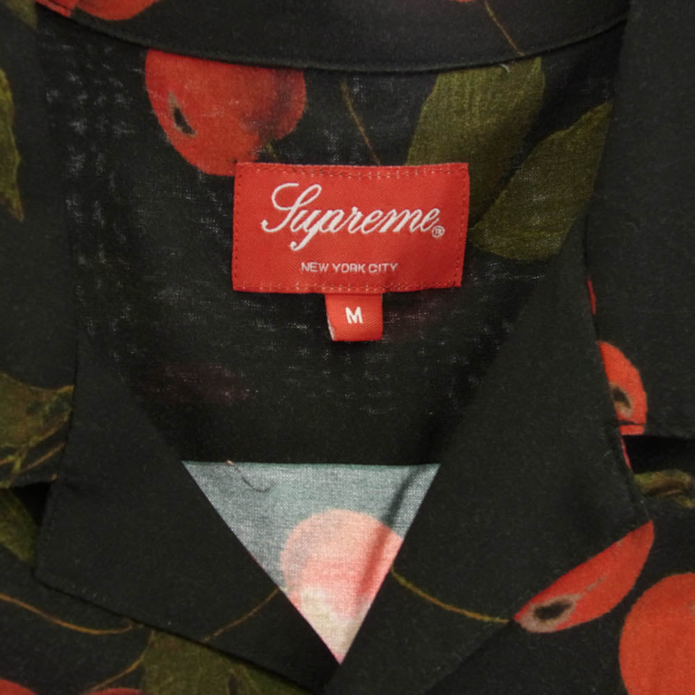 Supreme シュプリーム 19SS Cherry Rayon S/S Shirt チェリー レーヨン 半袖 シャツ ブラック系 M【中古】