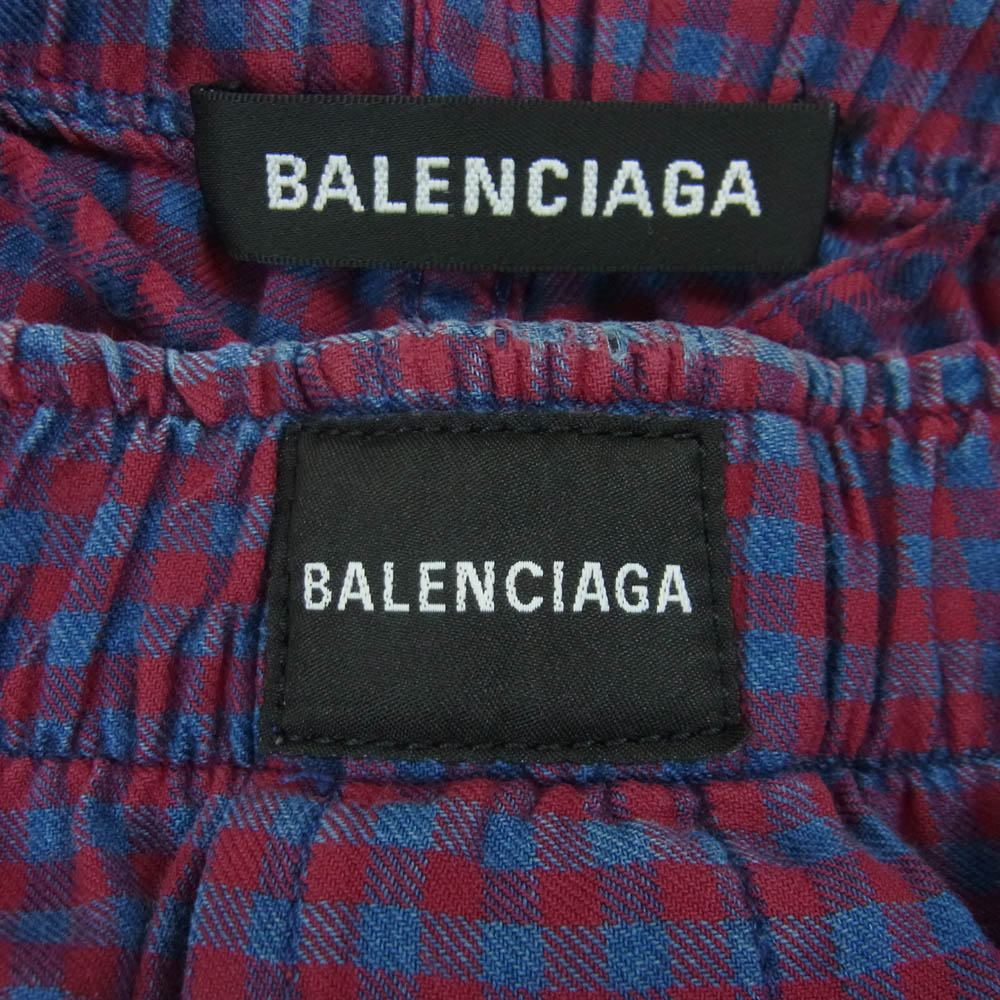 BALENCIAGA バレンシアガ 534295 TBM20 チェック柄 フランネル イージー パンツ コットン チュニジア製 パープル系 41【中古】