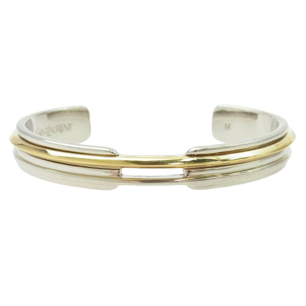 SAINT LAURENT サンローラン 2トーン カフ バングル ブレスレット ゴールド×シルバー シルバー系 ゴールド系 M【中古】