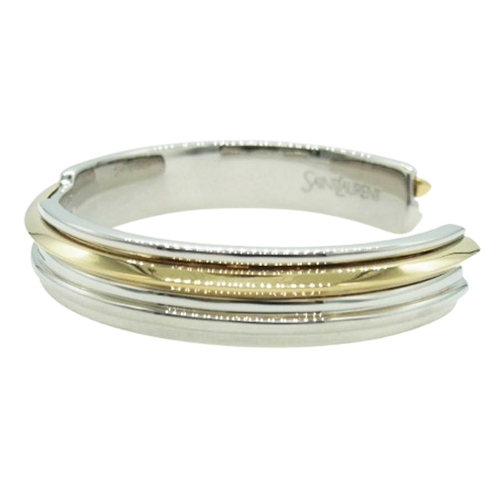 SAINT LAURENT サンローラン 2トーン カフ バングル ブレスレット ゴールド×シルバー シルバー系 ゴールド系 M【中古】