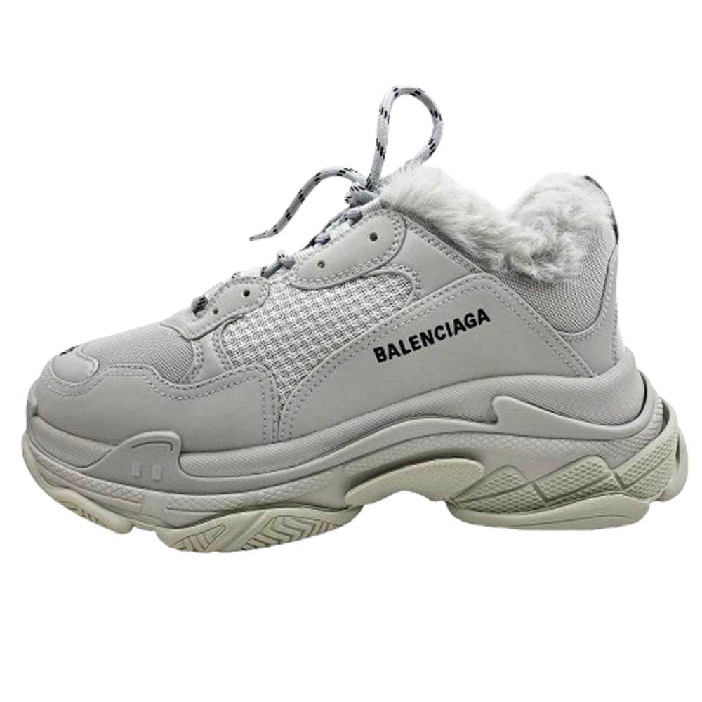 BALENCIAGA バレンシアガ 668563 W3CQ5 TRIPLE S FUR トリプルS フェイクファー スニーカー グレー系 42【極上美品】【中古】