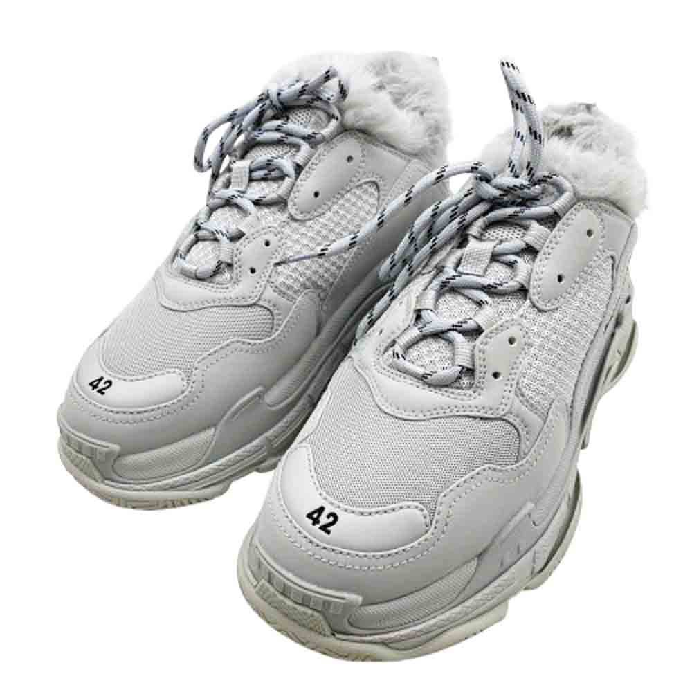 BALENCIAGA バレンシアガ 668563 W3CQ5 TRIPLE S FUR トリプルS フェイクファー スニーカー グレー系 42【極上美品】【中古】