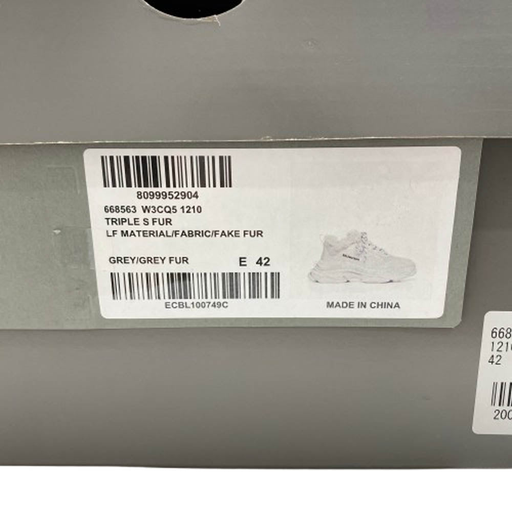 BALENCIAGA バレンシアガ 668563 W3CQ5 TRIPLE S FUR トリプルS フェイクファー スニーカー グレー系 42【極上美品】【中古】
