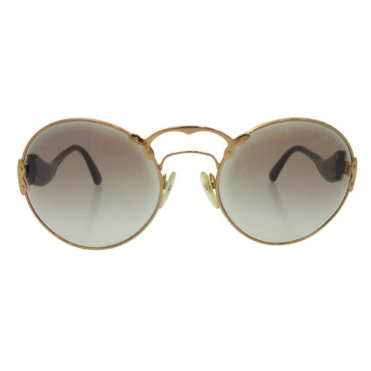 PRADA プラダ SPR55T ラウンドフレーム テンプルロゴ ウェーブテンプル サングラス アイウェア ブラック系 ゴールド系【中古】