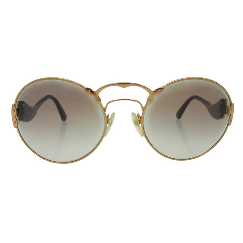 PRADA プラダ SPR55T ラウンドフレーム テンプルロゴ ウェーブテンプル サングラス アイウェア ブラック系 ゴールド系【中古】