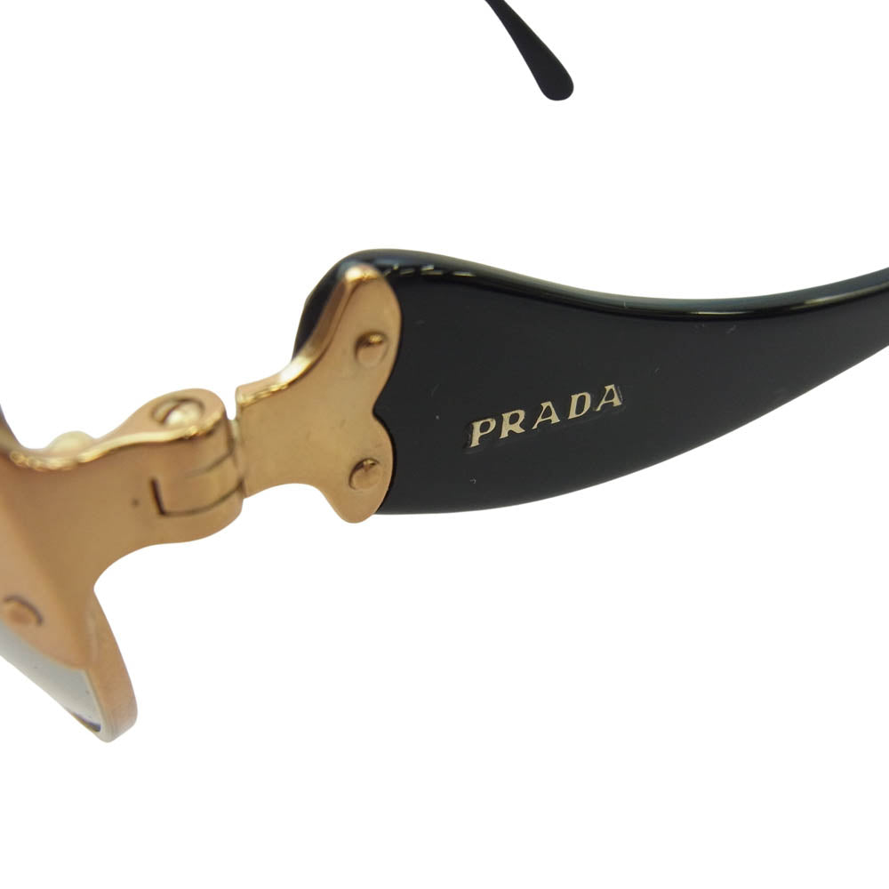 PRADA プラダ SPR55T ラウンドフレーム テンプルロゴ ウェーブテンプル サングラス アイウェア ブラック系 ゴールド系【中古】