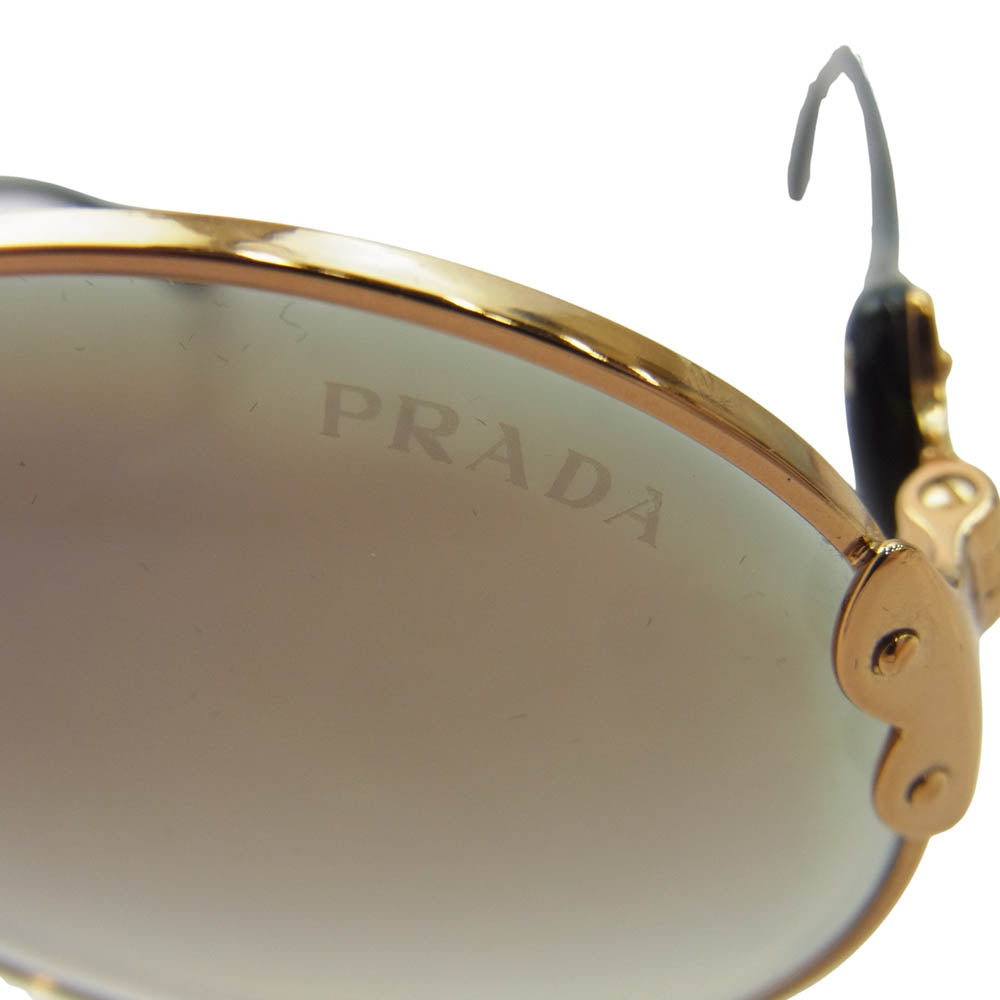 PRADA プラダ SPR55T ラウンドフレーム テンプルロゴ ウェーブテンプル サングラス アイウェア ブラック系 ゴールド系【中古】
