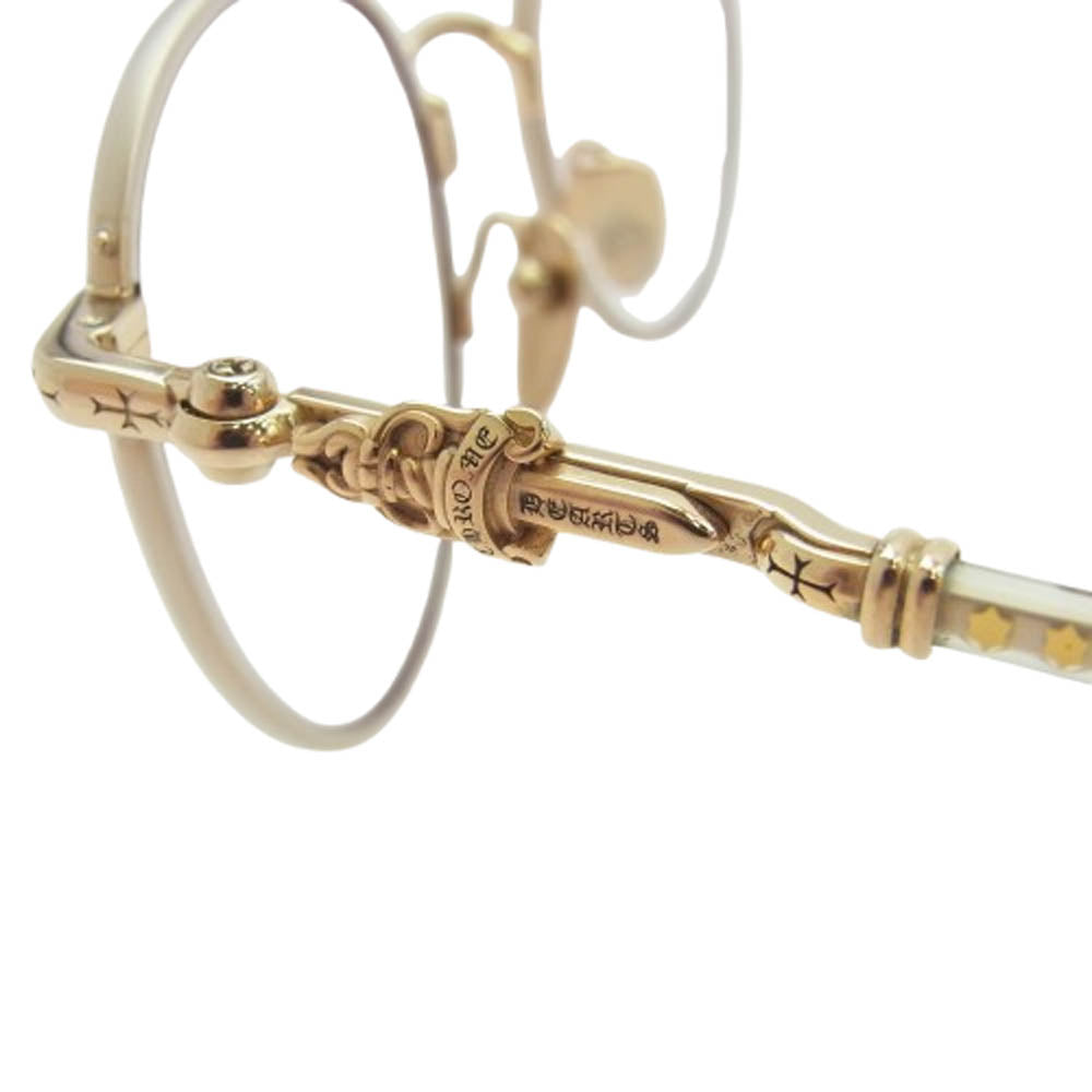 CHROME HEARTS クロムハーツ（原本有） FIRKIN サイドダガーテンプル ラウンドフレーム アイウェア 眼鏡 メガネ サングラス ゴールド系【中古】