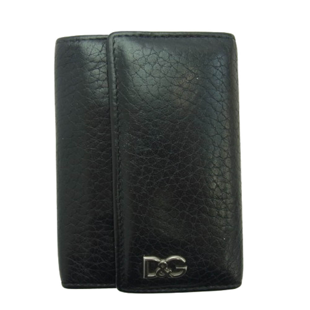 DOLCE&GABBANA ドルチェアンドガッバーナ ロゴプレート レザー キーケース ブラック系【中古】