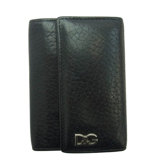 DOLCE&GABBANA ドルチェアンドガッバーナ ロゴプレート レザー キーケース ブラック系【中古】