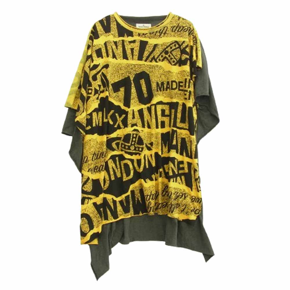 Vivienne Westwood ヴィヴィアンウエストウッド 5006 M ANGLOMANIA オーバーサイズ プリント 半袖カットソー Tシャツ イエロー系 グレー系 38【中古】