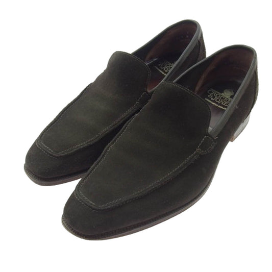 CROCKETT&JONES クロケットアンドジョーンズ スクエアトゥ スエード レザー スリッポン ローファー シューズ ダークブラウン系 8.5E【中古】
