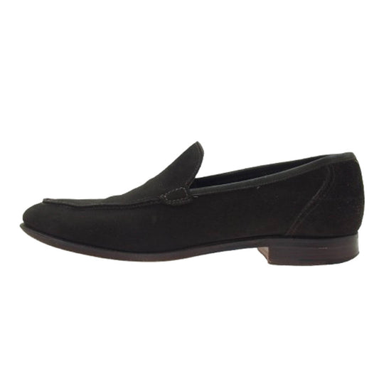 CROCKETT&JONES クロケットアンドジョーンズ スクエアトゥ スエード レザー スリッポン ローファー シューズ ダークブラウン系 8.5E【中古】