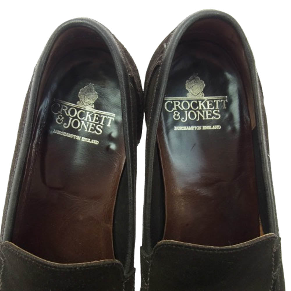 CROCKETT&JONES クロケットアンドジョーンズ スクエアトゥ スエード レザー スリッポン ローファー シューズ ダークブラウン系 8.5E【中古】