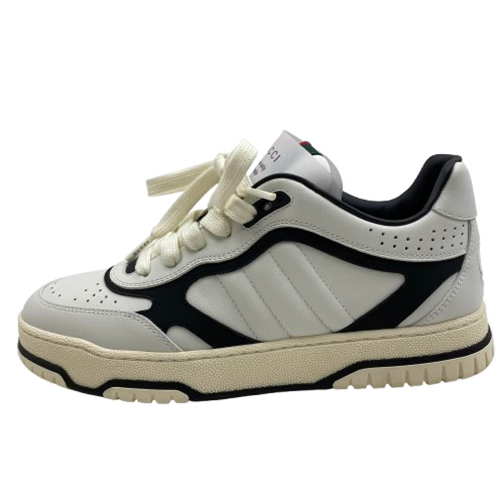 GUCCI グッチ 807059 リウェブ シェリーライン ヒールロゴ レザー ローカット スニーカー オフホワイト系 38【極上美品】【中古】