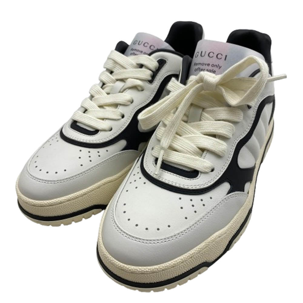 GUCCI グッチ 807059 リウェブ シェリーライン ヒールロゴ レザー ローカット スニーカー オフホワイト系 38【極上美品】【中古】