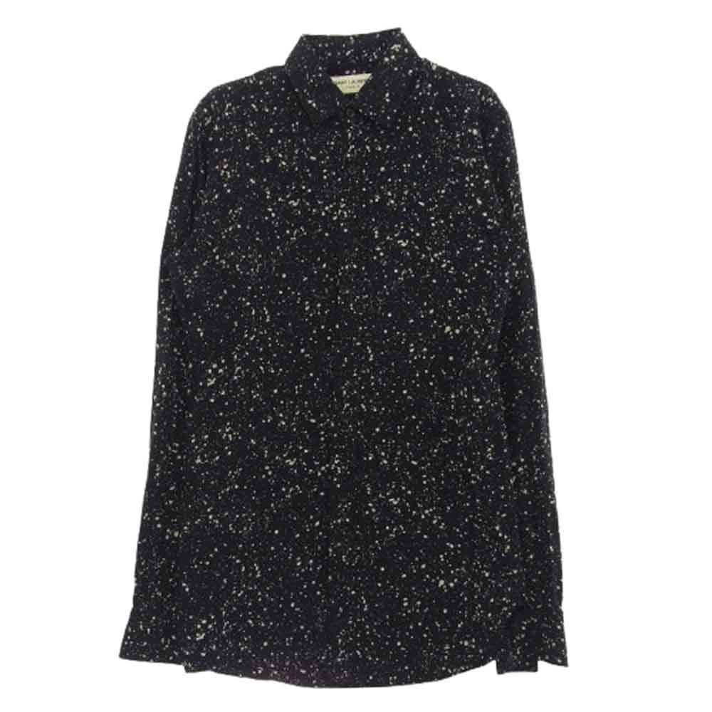 SAINT LAURENT サンローラン 15AW 376954 Y891J スプラッター エディ 総柄 レーヨン 長袖 シャツ ブラック系 36【中古】