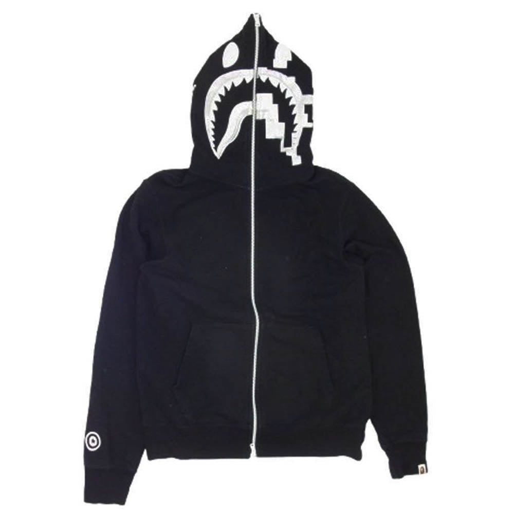 A BATHING APE アベイシングエイプ 0012ZP301012M shark full zip hoodie シャーク フル ジップ パーカー ブラック系 M【中古】