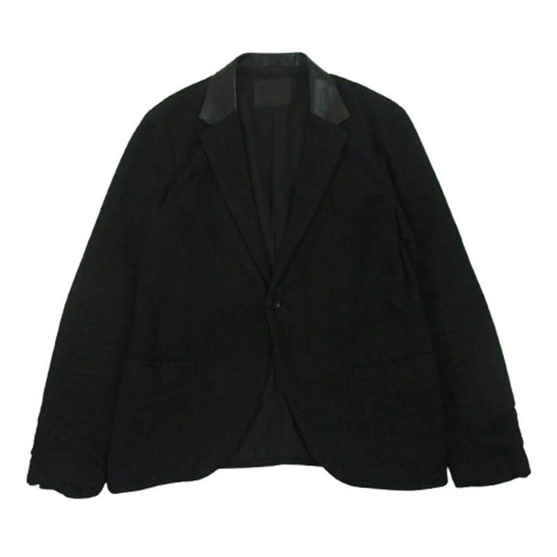 ISAMUKATAYAMA BACKLASH イサムカタヤマバックラッシュ 1459-03 リネン ウール 襟レザー切替 ジャケット ブラック系 M【中古】