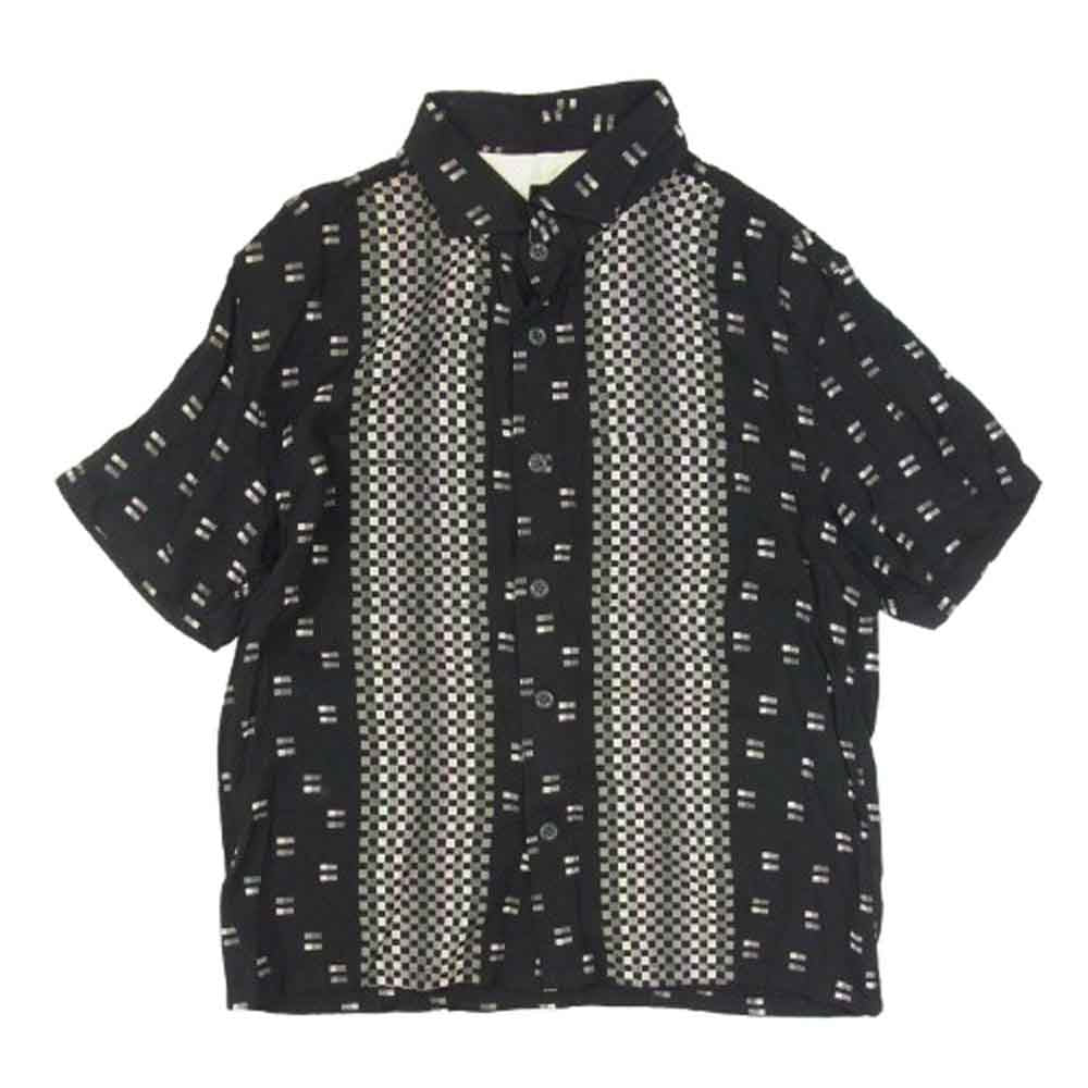 R.J.B アールジェイビー THE FLAT HEAD フラットヘッド チェッカーボード レーヨン 半袖 シャツ ブラック系 S【中古】
