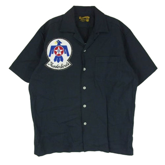 The REAL McCOY'S ザリアルマッコイズ MILITARY ミリタリー US AIR FORCE ワッペン 半袖 オープンカラー シャツ ネイビー系 S【中古】