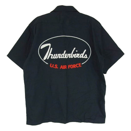 The REAL McCOY'S ザリアルマッコイズ MILITARY ミリタリー US AIR FORCE ワッペン 半袖 オープンカラー シャツ ネイビー系 S【中古】