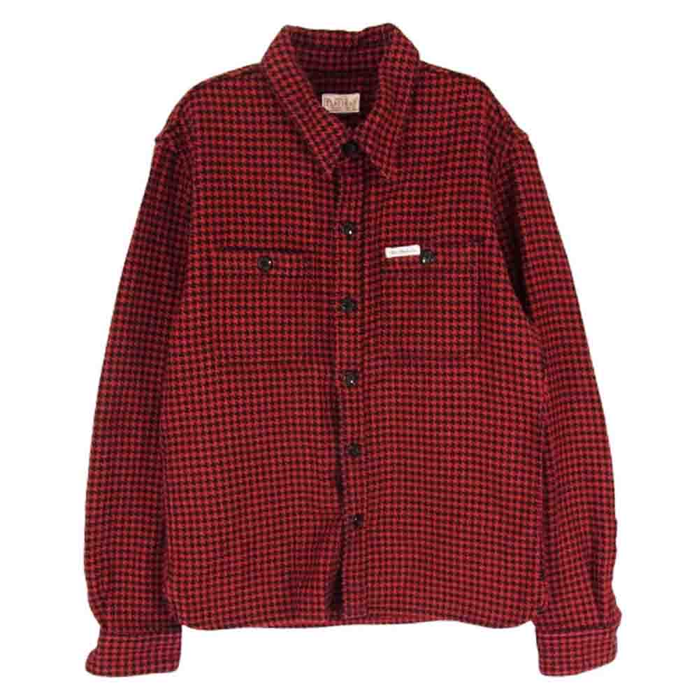 THE FLAT HEAD ザフラットヘッド グレンチェック 千鳥格子 ヘビーネル ワーク 長袖 ネルシャツ ジャケット ブラック レッド系 36【中古】