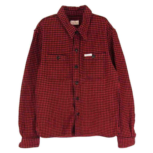 THE FLAT HEAD ザフラットヘッド グレンチェック 千鳥格子 ヘビーネル ワーク 長袖 ネルシャツ ジャケット ブラック レッド系 36【中古】
