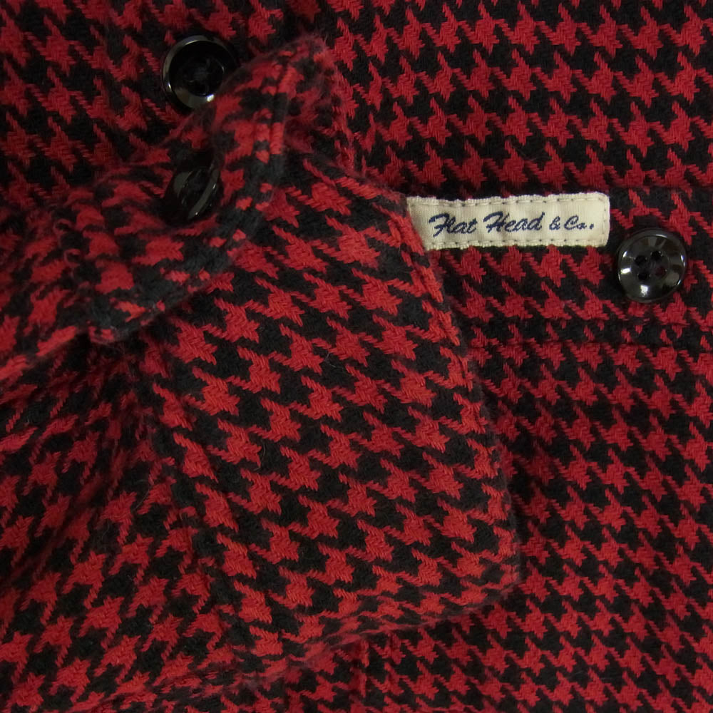 THE FLAT HEAD ザフラットヘッド グレンチェック 千鳥格子 ヘビーネル ワーク 長袖 ネルシャツ ジャケット ブラック レッド系 36【中古】