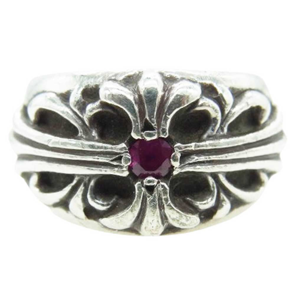 CHROME HEARTS クロムハーツ（原本無） FLRL CRS 1RUBY フローラルクロス リング アフター1ルビー シルバー系 17号【中古】