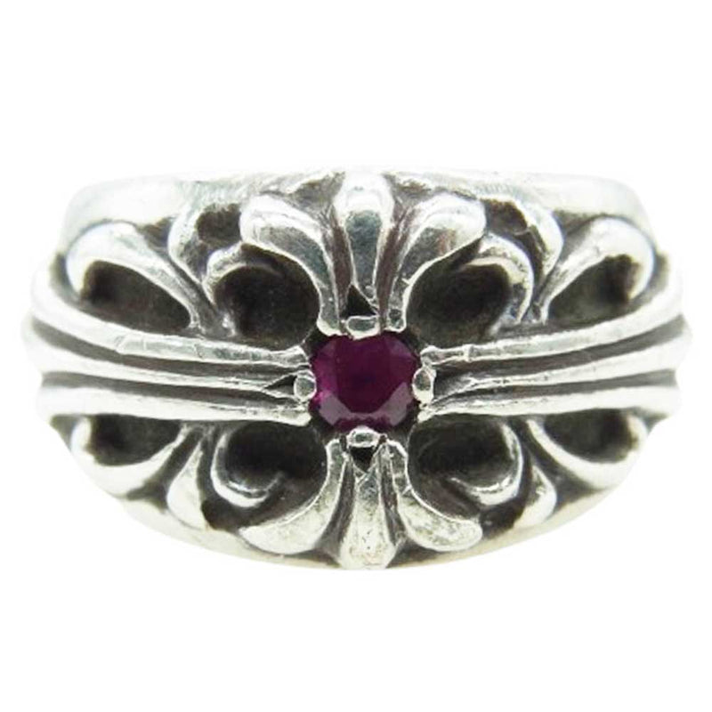 CHROME HEARTS クロムハーツ（原本無） FLRL CRS 1RUBY フローラルクロス リング アフター1ルビー シルバー系 17号【中古】