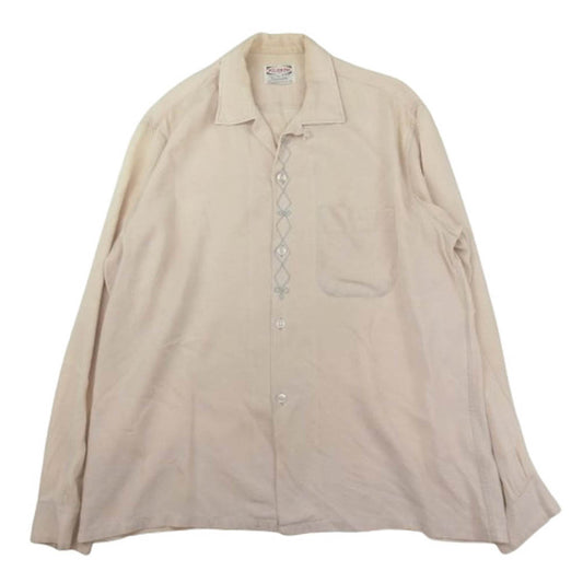 ヴィンテージ 50ｓ PILGRIM ピルグリム レーヨンギャバジン オープンカラー シャツ オフホワイト系 M【中古】