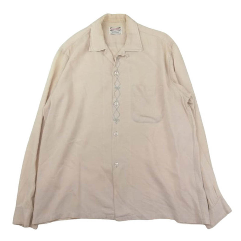 ヴィンテージ 50ｓ PILGRIM ピルグリム レーヨンギャバジン オープンカラー シャツ オフホワイト系 M【中古】