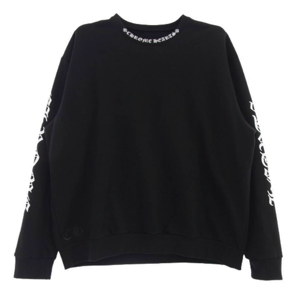 CHROME HEARTS クロムハーツ（原本無） 2024年南青山店購入レシート付属 国内正規品 SWTSHRT PLVR ネックロゴ クルーネック スウェット トレーナー ブラック系 L【中古】