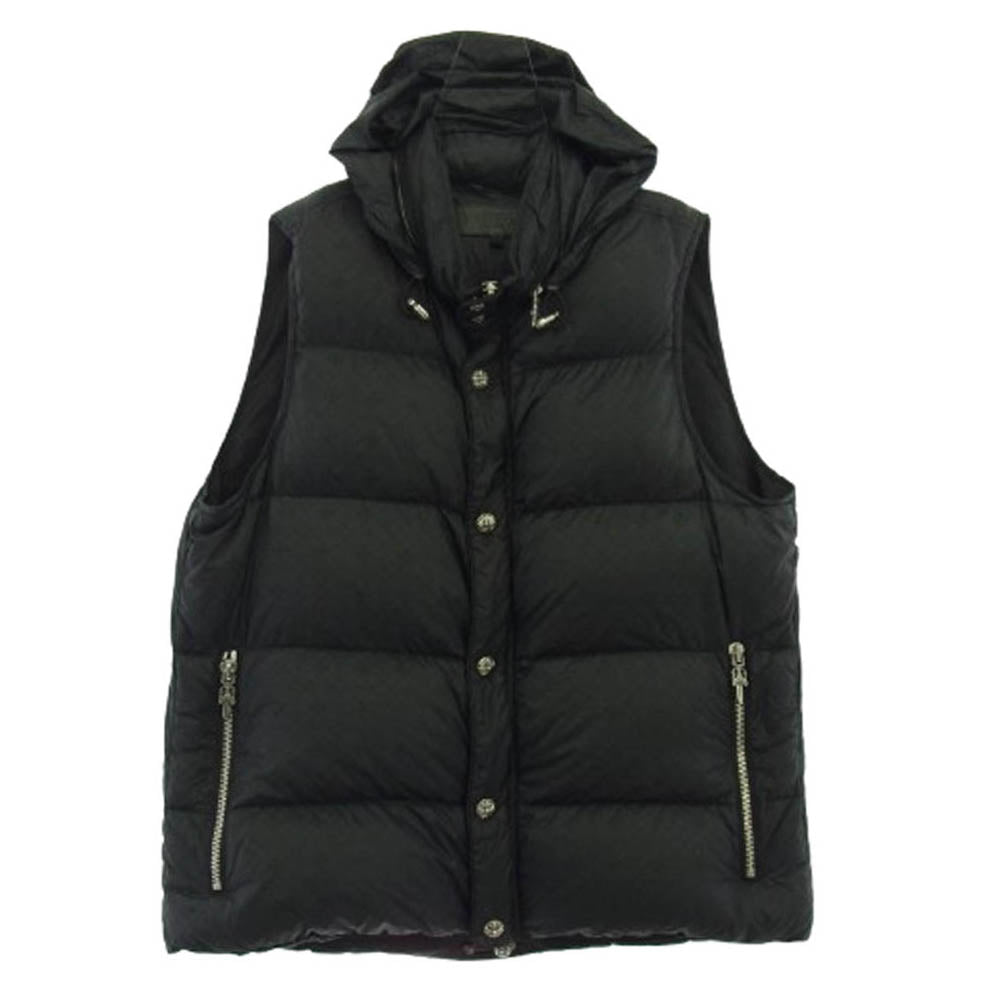 CHROME HEARTS クロムハーツ（原本無） 国内正規品 STIFF VEST スティッフ CHプラス総柄 クロスボール ナイロン ダウンベスト ブラック系 XL【中古】