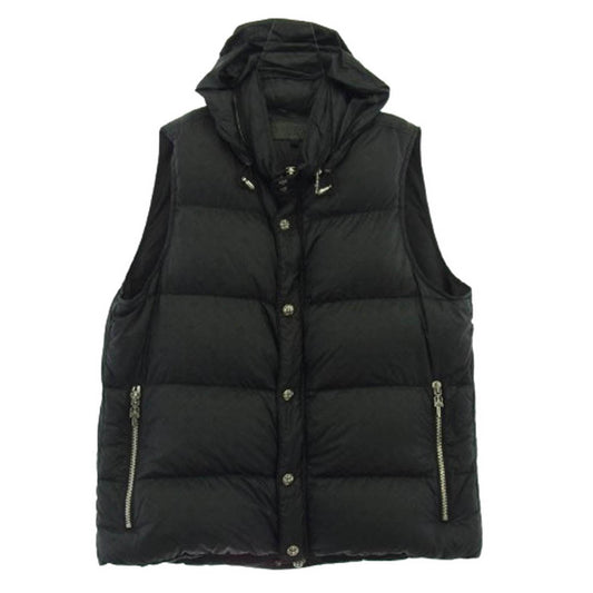 CHROME HEARTS クロムハーツ（原本無） 国内正規品 STIFF VEST スティッフ CHプラス総柄 クロスボール ナイロン ダウンベスト ブラック系 XL【中古】
