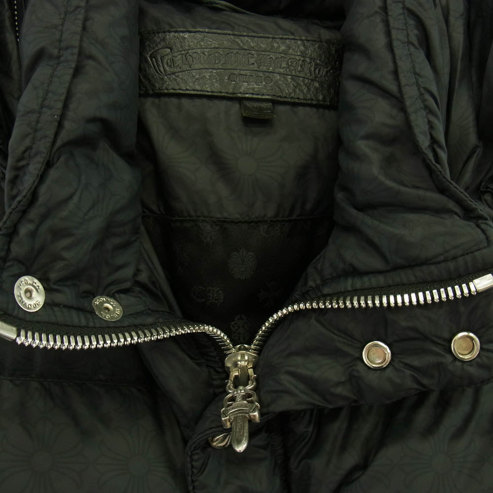 CHROME HEARTS クロムハーツ（原本無） 国内正規品 STIFF VEST スティッフ CHプラス総柄 クロスボール ナイロン ダウンベスト ブラック系 XL【中古】
