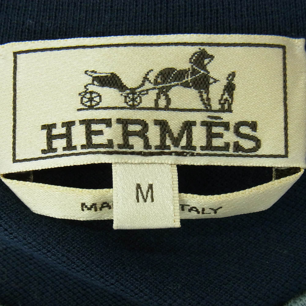 HERMES エルメス イタリア製 現行品 Hロゴ刺繍 クルーネック 半袖 Tシャツ ダークネイビー系 M【中古】